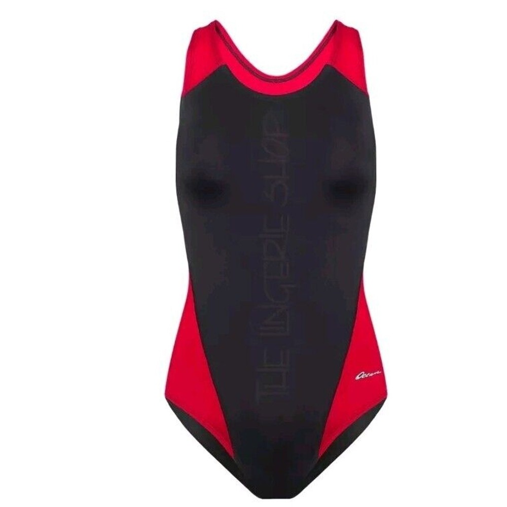 Dolfin Ocean Women Racing One Piece Swimsuit Red Black Colorblock Size 28 1612